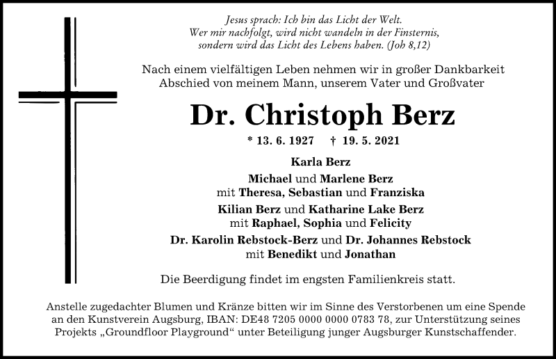 Traueranzeige von Christoph Berz von Augsburger Allgemeine