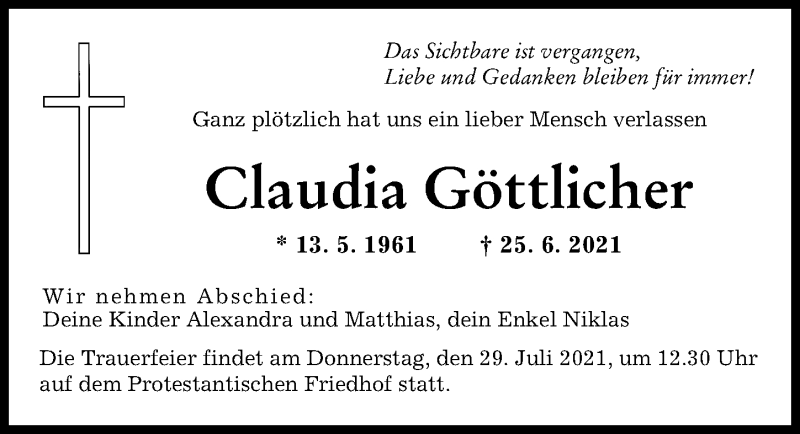 Traueranzeige von Claudia Göttlicher von Augsburger Allgemeine