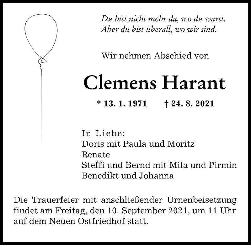 Traueranzeige von Clemens Harant von Augsburger Allgemeine