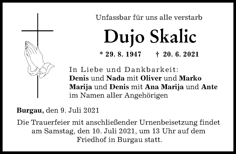 Traueranzeige von Dujo Skalic von Günzburger Zeitung