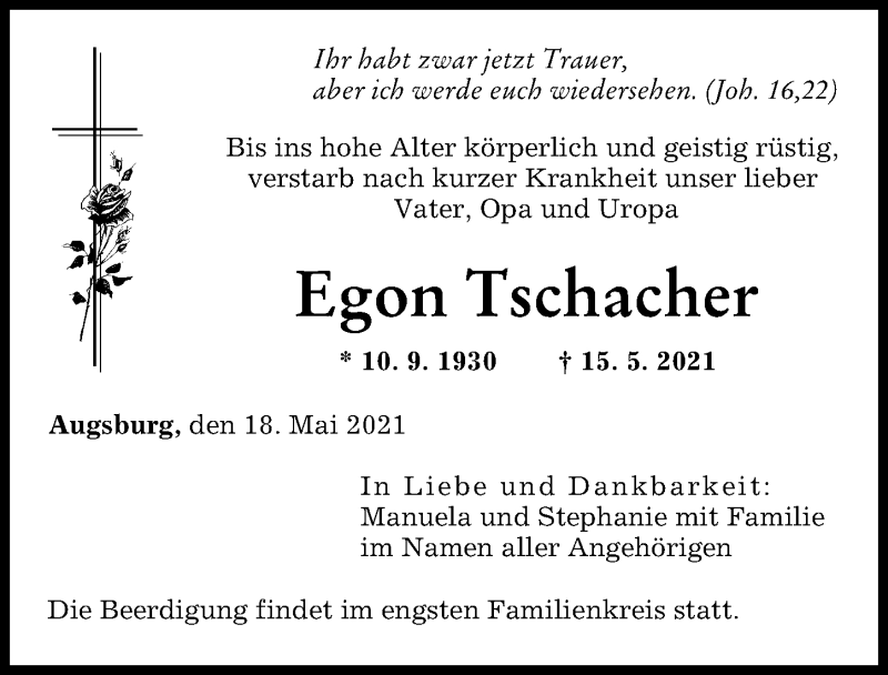 Traueranzeige von Egon Tschacher von Augsburger Allgemeine