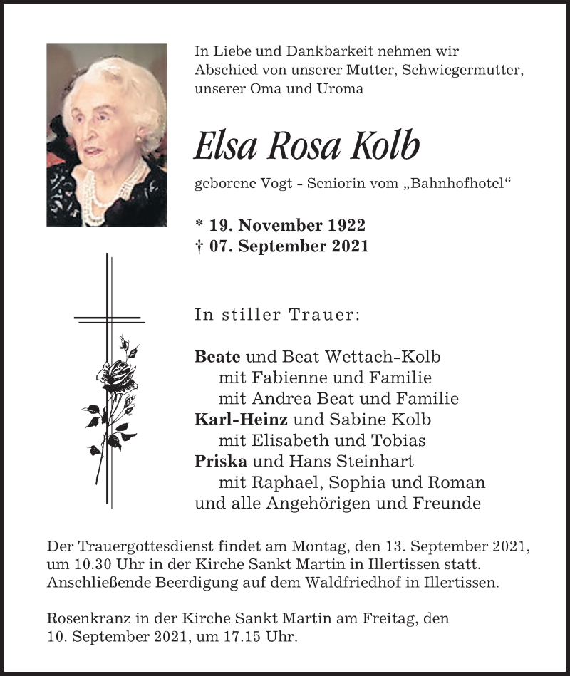 Traueranzeigen von Elsa Rosa Kolb | Augsburger Allgemeine Zeitung