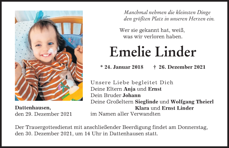 Traueranzeige von Emelie Linder von Donau Zeitung