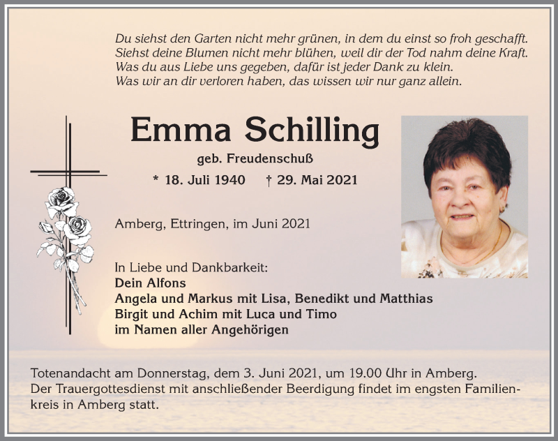  Traueranzeige für Emma Schilling vom 02.06.2021 aus Mindelheimer Zeitung