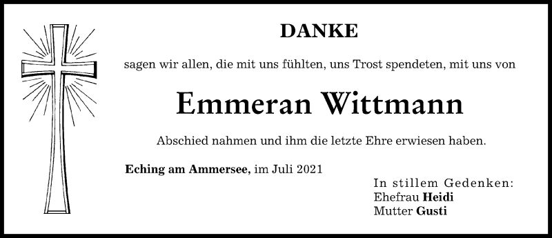 Traueranzeige von Emmeran Wittmann von Landsberger Tagblatt