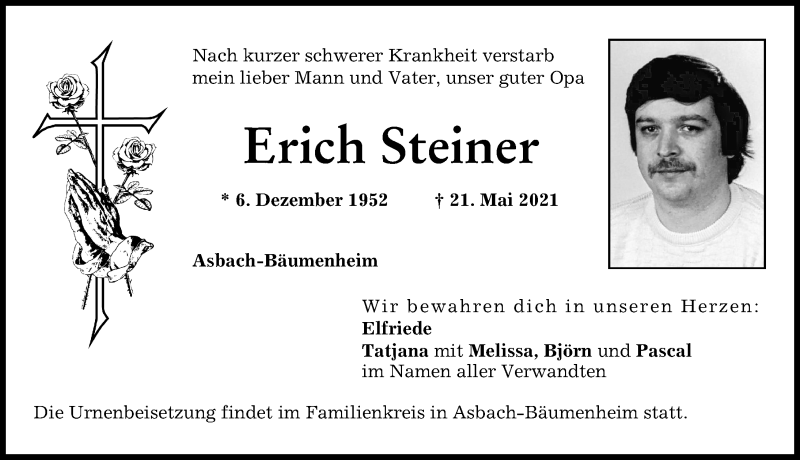 Traueranzeige von Erich Steiner von Donauwörther Zeitung