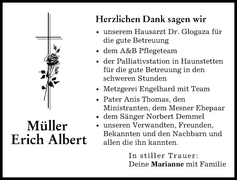 Traueranzeige von Erich Albert Müller von Augsburger Allgemeine