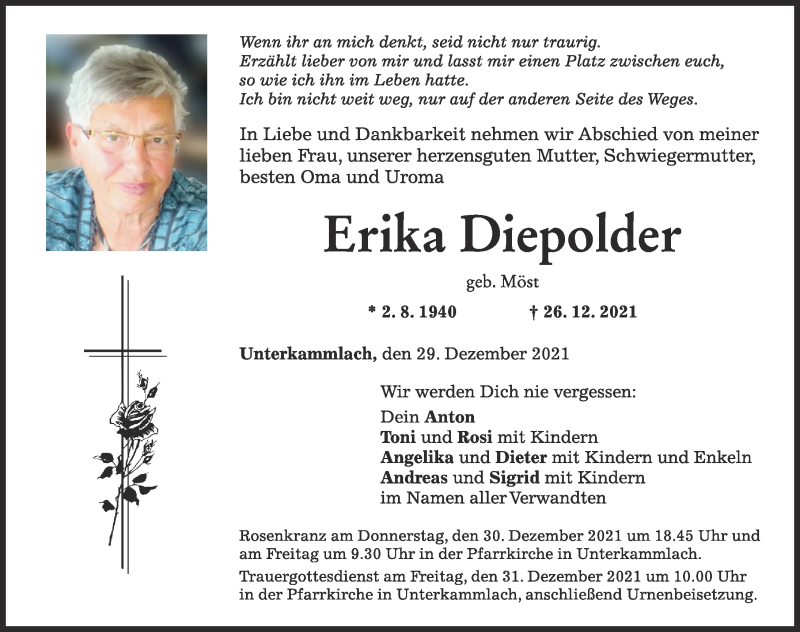 Traueranzeige von Erika Diepolder von Mindelheimer Zeitung