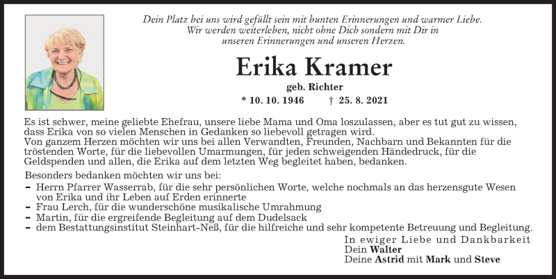Traueranzeige von Erika Kramer von Günzburger Zeitung