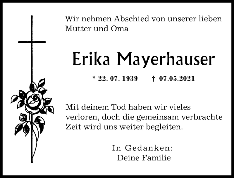 Traueranzeige von Erika Mayerhauser von Augsburger Allgemeine