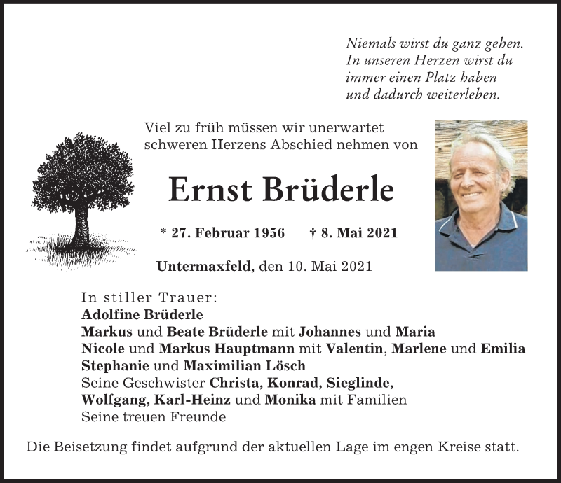 Traueranzeige von Ernst Brüderle von Neuburger Rundschau