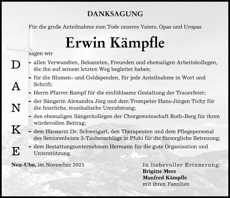 Traueranzeige von Erwin Kämpfle von Neu-Ulmer Zeitung