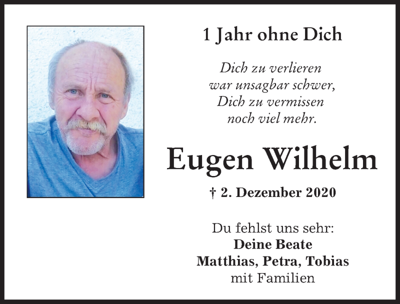 Traueranzeigen Von Eugen Wilhelm Augsburger Allgemeine Zeitung