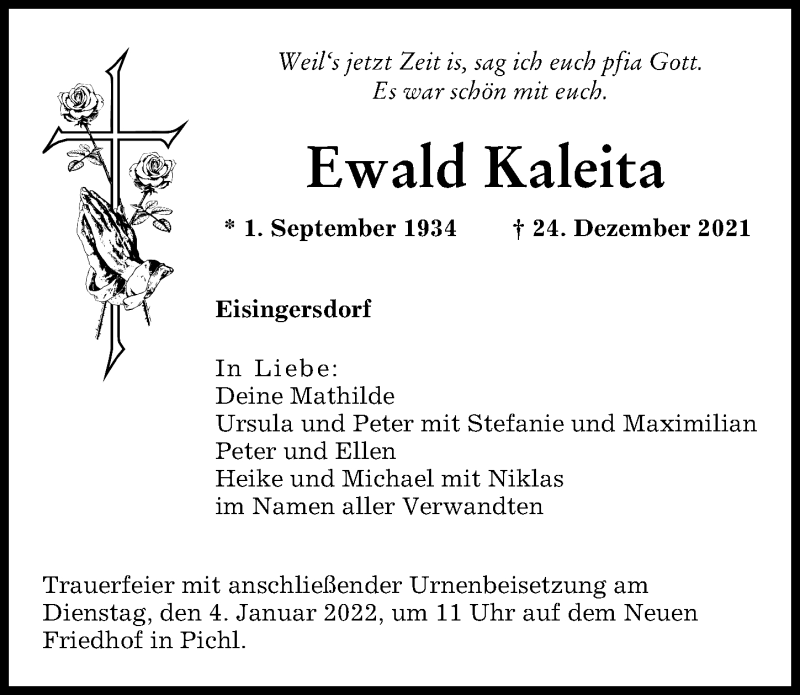 Traueranzeige von Ewald Kaleita von Aichacher Nachrichten, Augsburger Allgemeine