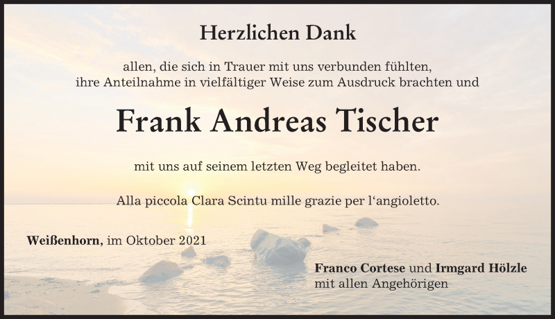 Traueranzeige von Frank Andreas Tischer von Neu-Ulmer Zeitung