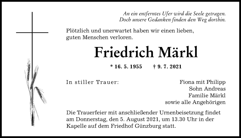 Traueranzeige von Friedrich Märkl von Günzburger Zeitung