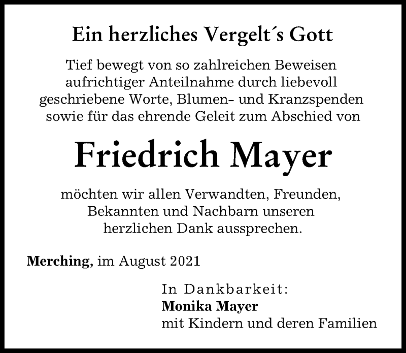 Traueranzeige von Friedrich Mayer von Friedberger Allgemeine