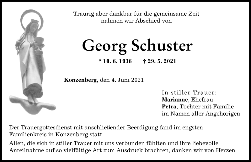 Traueranzeige von Georg Schuster von Günzburger Zeitung