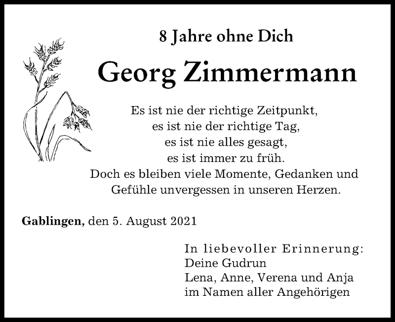 Traueranzeige von Georg Zimmermann von Augsburger Allgemeine