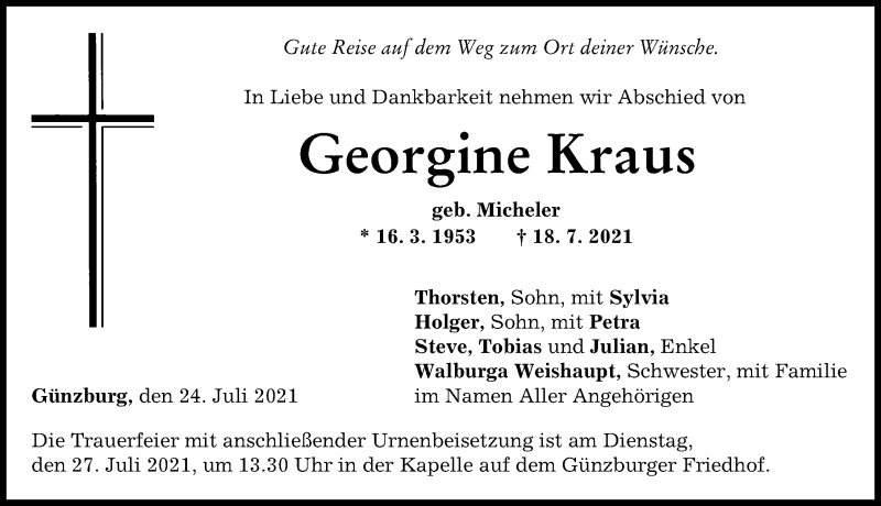 Traueranzeige von Georgine Kraus von Günzburger Zeitung