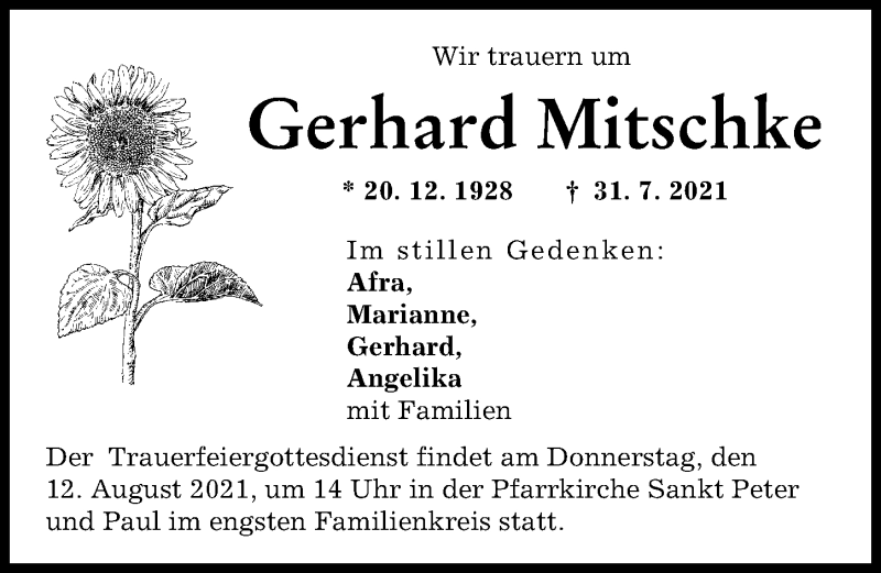 Traueranzeige von Gerhard Mitschke von Landsberger Tagblatt