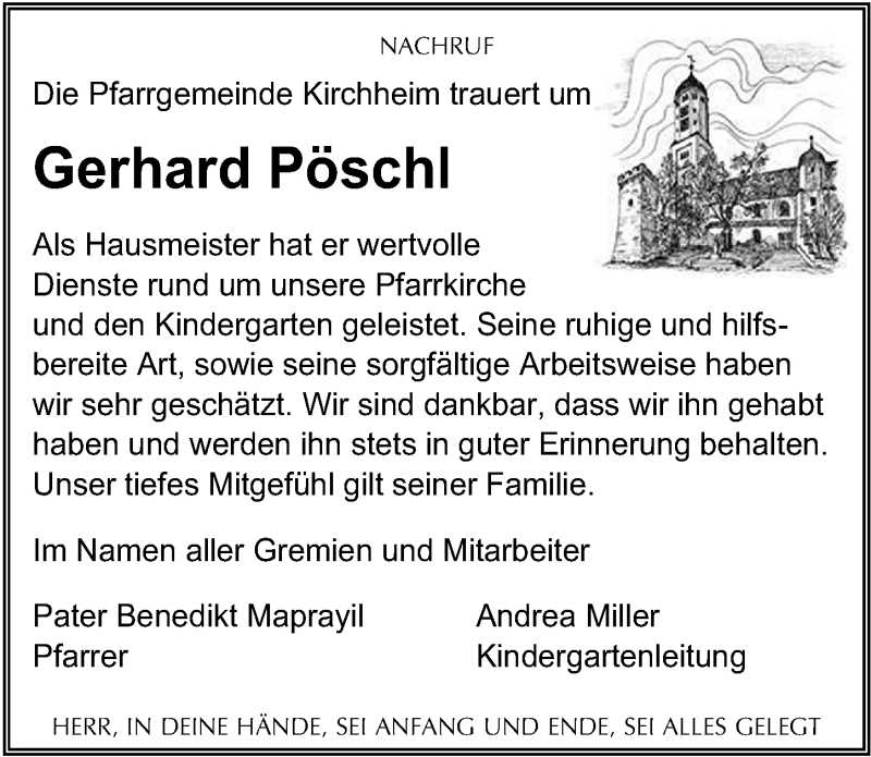  Traueranzeige für Gerhard Pöschl vom 24.08.2021 aus Mindelheimer Zeitung