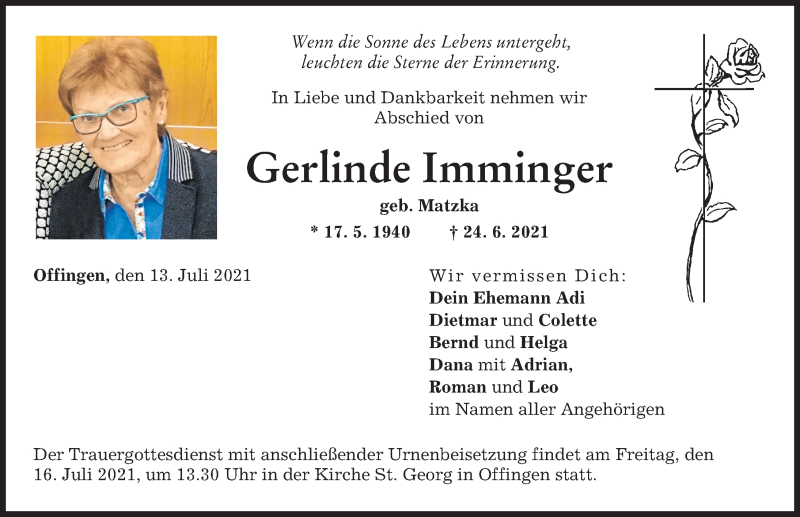 Traueranzeige von Gerlinde Imminger von Günzburger Zeitung