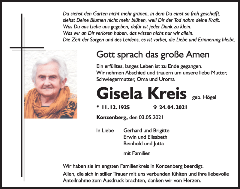 Traueranzeigen Von Gisela Kreis Augsburger Allgemeine Zeitung