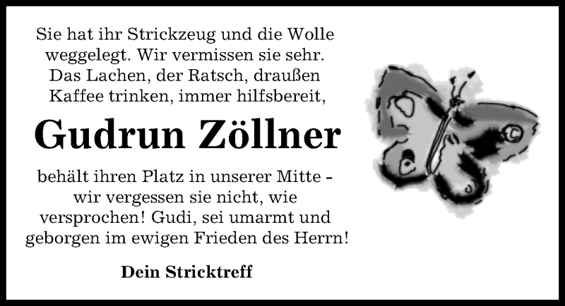Traueranzeige von Gudrun Zöllner von Günzburger Zeitung