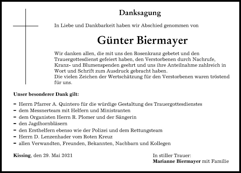 Traueranzeige von Günter Biermayer von Friedberger Allgemeine, Augsburger Allgemeine