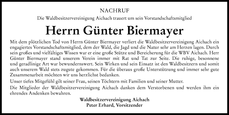  Traueranzeige für Günter Biermayer vom 18.05.2021 aus Friedberger Allgemeine, Aichacher Nachrichten
