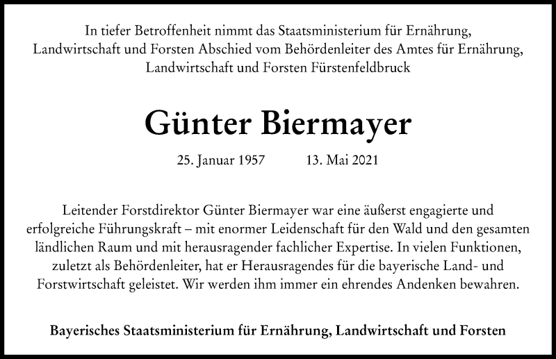 Traueranzeige für Günter Biermayer vom 19.05.2021 aus Augsburger Allgemeine