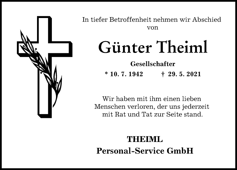 Traueranzeige von Günter Theiml von Augsburger Allgemeine