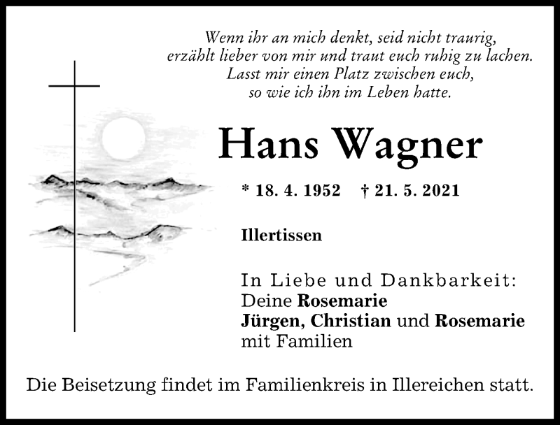 Traueranzeige von Hans Wagner von Illertisser Zeitung