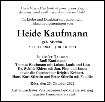 Traueranzeigen von Heide Kaufmann | Augsburger Allgemeine Zeitung