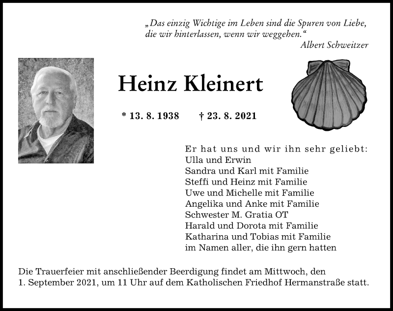 Traueranzeige von Heinz Kleinert von Augsburger Allgemeine