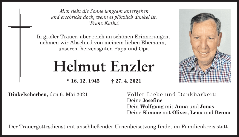 Traueranzeige von Helmut Enzler von Augsburger Allgemeine