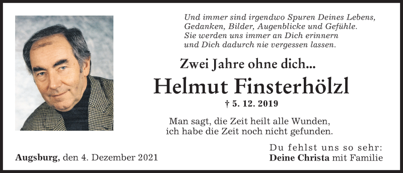 Traueranzeige von Helmut Finsterhölzl von Augsburger Allgemeine