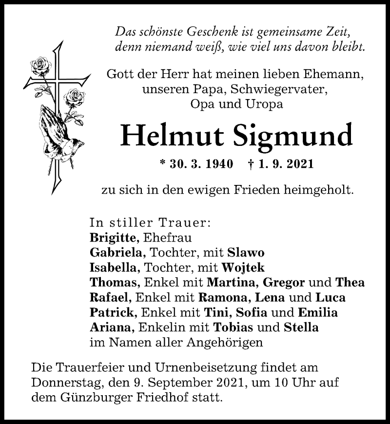 Traueranzeige von Helmut Sigmund von Günzburger Zeitung