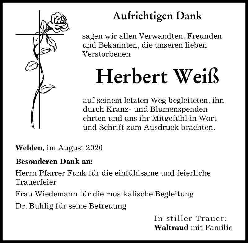 Traueranzeige von Herbert Weiß von Augsburger Allgemeine