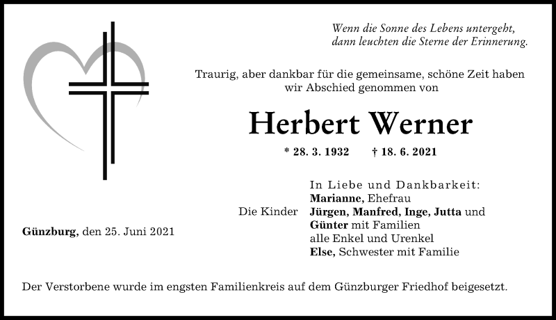 Traueranzeige von Herbert Werner von Günzburger Zeitung