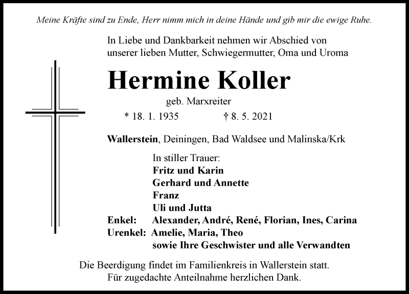 Traueranzeige von Hermine Koller von Rieser Nachrichten