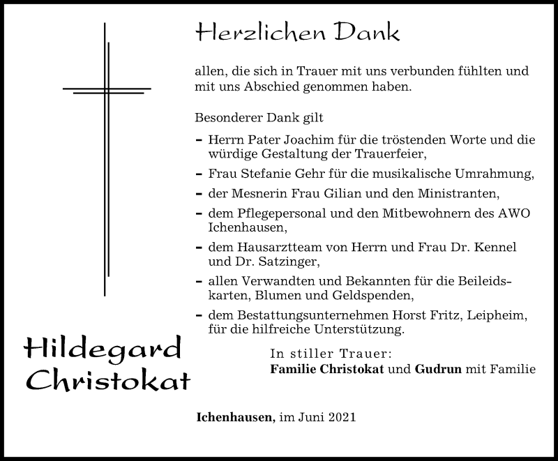 Traueranzeige von Hildegard Christokat von Günzburger Zeitung