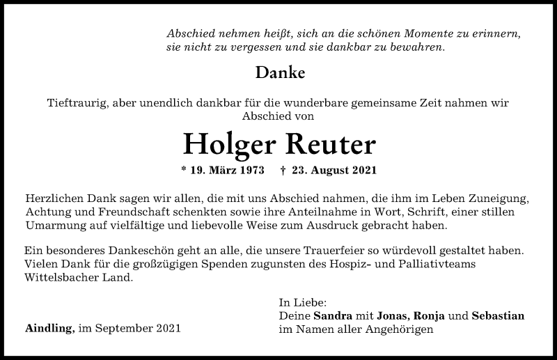 Traueranzeige von Holger Reuter von Augsburger Allgemeine