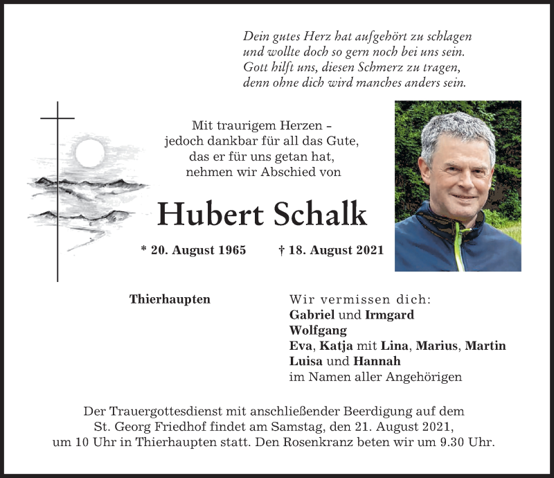  Traueranzeige für Hubert Schalk vom 19.08.2021 aus Augsburger Allgemeine, Augsburg-Land