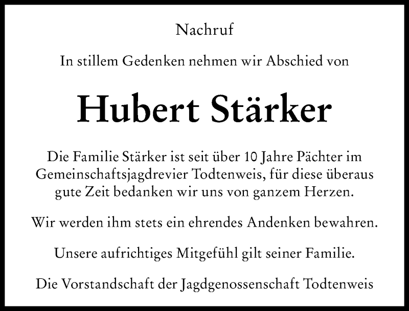  Traueranzeige für Hubert Stärker vom 29.06.2021 aus Aichacher Nachrichten, Augsburger Allgemeine