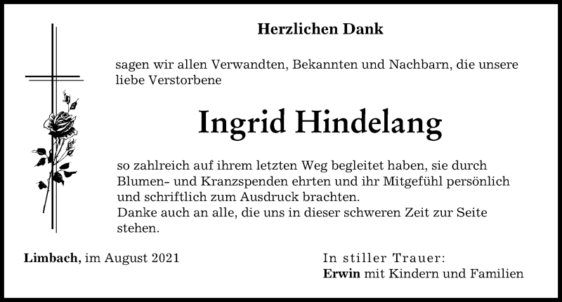 Traueranzeige von Ingrid Hindelang von Günzburger Zeitung