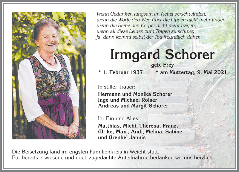 Traueranzeige von Irmgard Schorer von Mindelheimer Zeitung