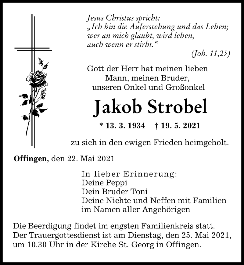 Traueranzeige von Jakob Strobel von Günzburger Zeitung