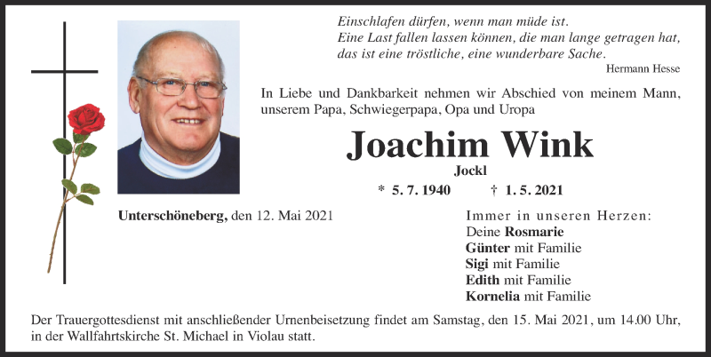 Traueranzeige von Joachim Wink von Augsburg-Land